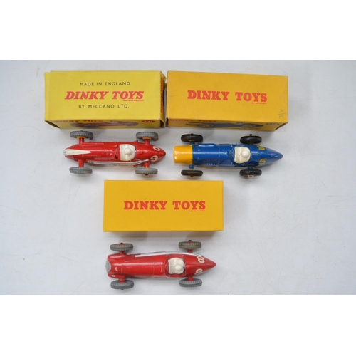 154 - Three vintage Dinky Toys racing car models complete with original boxes: Maserati (no 231), Alfa Rom... 