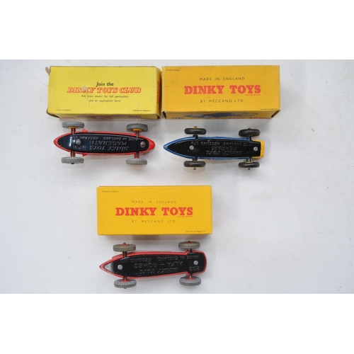 154 - Three vintage Dinky Toys racing car models complete with original boxes: Maserati (no 231), Alfa Rom... 