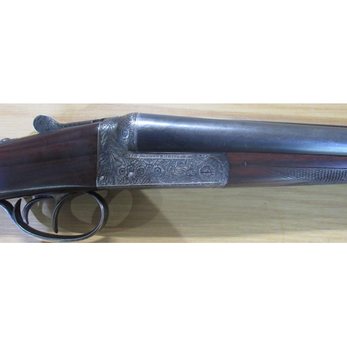 789 - AYA side by side shotgun, with double trigger action, ejector, floral and leaf engraving to lock wit... 