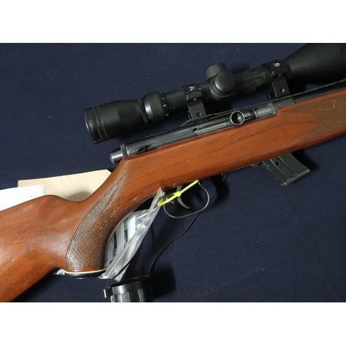 842 - Krico .22 semi-auto rifle, barrel screw cut for sound moderator fitted with 3-9x50 scope and one mag... 