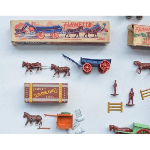 189 - Collection of small diecast metal farm wagons and accessories from Moko Toy Farmette and Benbros Mig... 