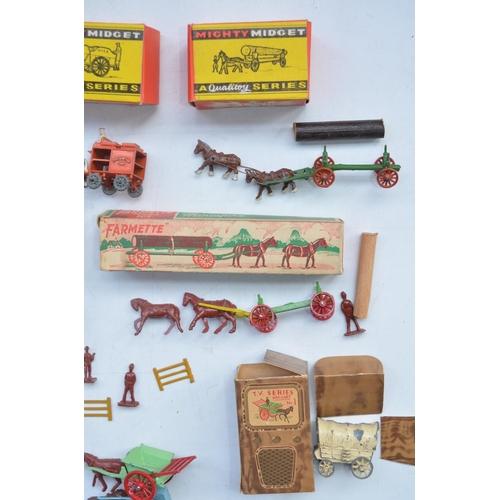 189 - Collection of small diecast metal farm wagons and accessories from Moko Toy Farmette and Benbros Mig... 