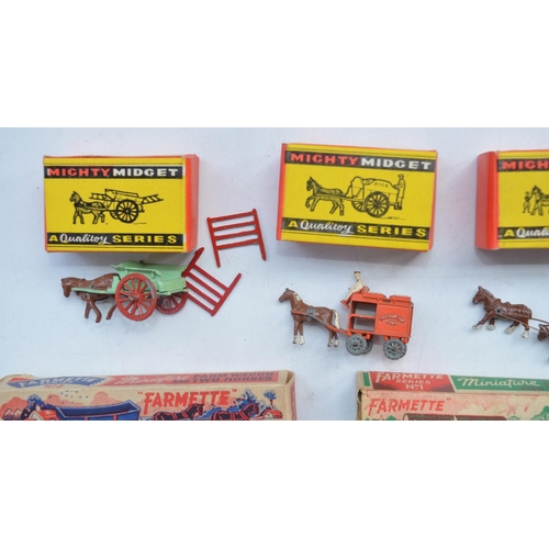 189 - Collection of small diecast metal farm wagons and accessories from Moko Toy Farmette and Benbros Mig... 