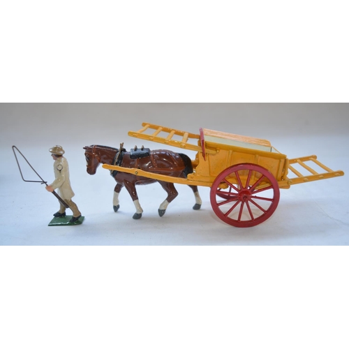 196 - W Britain's Home Farm Series No.4F Tumbrel hay wagon with hay ladders and carter, complete with orig... 