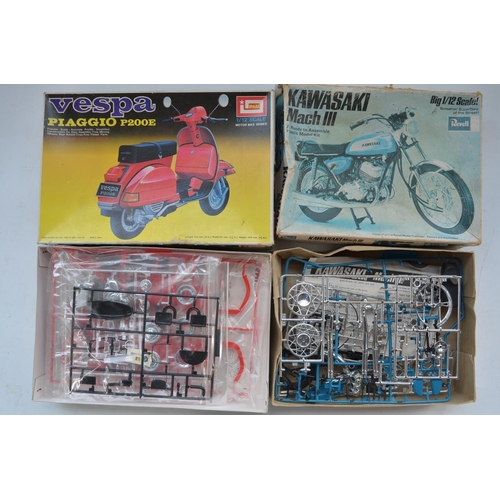 203 - Five unstarted 1/12 scale plastic motorbike model kits to include Tamiya Yamaha YZR500 (OW70), Aoshi... 