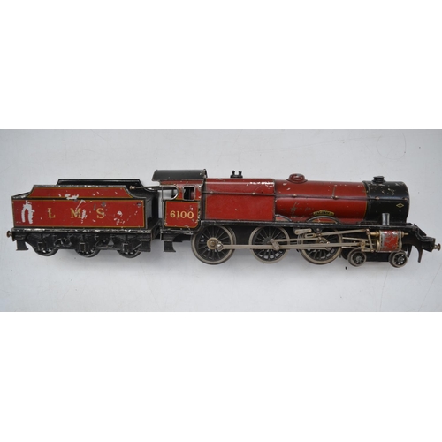 250 - Vintage Bassett Lowke Royal Scot clockwork steam locomotive and tender, with key. Mechanism not work... 