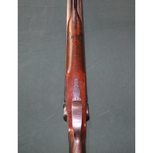 811 - W Eagan muzzle loading side by side percussion shotgun with ornate engraving to lock and woodwork, 2... 