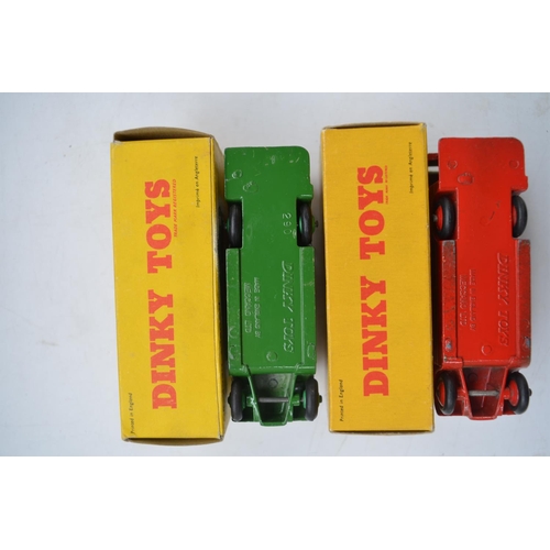 169 - Two vintage Dinky Toys Double Deck Bus models (no 290) with original boxes, both red and green liver... 