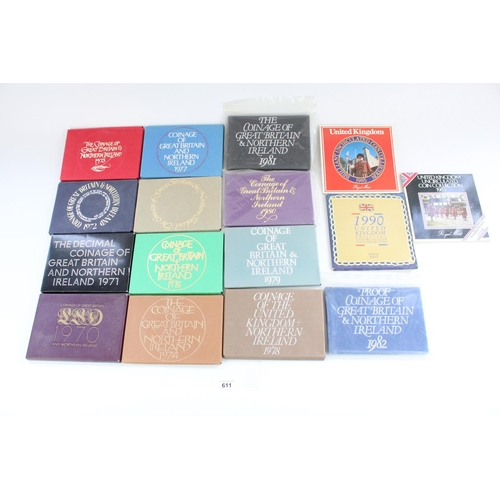 611 - Royal Mint Coinage of Great Britain and Northern Ireland date packs, 1970 through 1982, UK UNC coin ... 