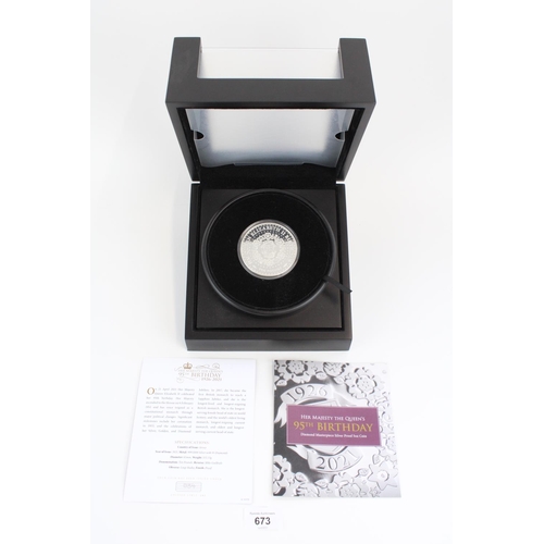 673 - ERII HM the Queen 95th Birthday Diamond Masterpiece Silver Proof 5oz Jersey £10 coin set with 95 dia... 