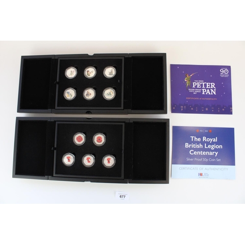 677 - 2021 Isle of Man Royal British Legion Centenary silver proof 50p coin set and a 2020 Isle of Man Pet... 