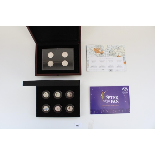 680 - 2019 Isle of Man Peter Pan silver proof 50p set and a British Empire silver rupee set of , both with... 