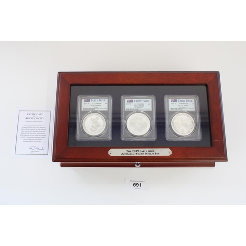 691 - 2019 Early Issue Australian silver dollar set, PCGS rated MS69, in original presentation case with c... 