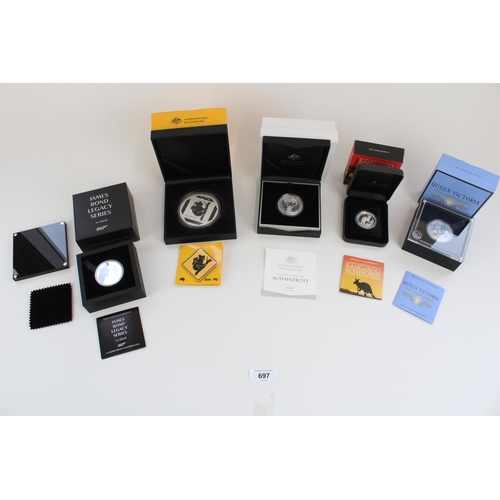 697 - Australian silver proof coins incl. Perth Mint James Bond Legacy series 1st issue, 2019 Queen Victor... 