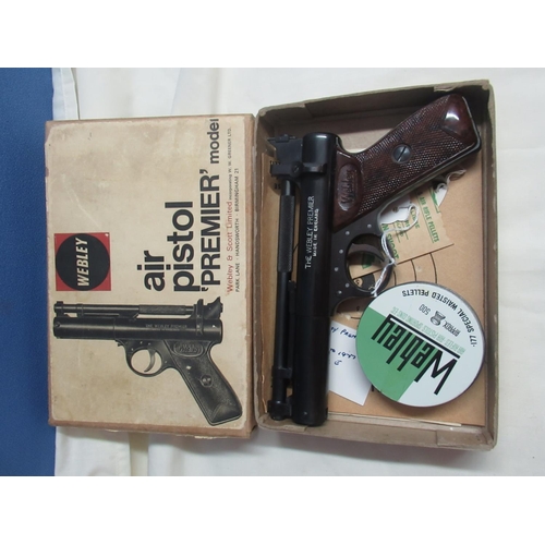 735 - Webley 'Premier' .177 over lever air pistol and tin of Webley .177 pellets in original stock box