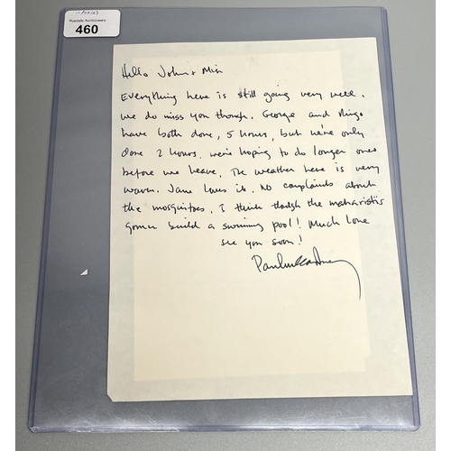 460 - Paul McCartney hand written letter in black ink, purportedly to Mia Farrow and another person:
 'Hel... 