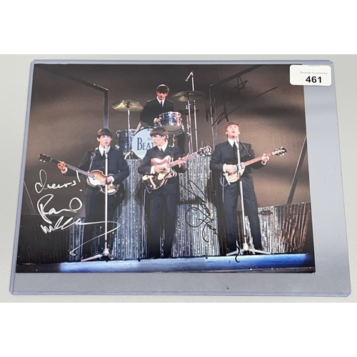 461 - The Beatles - coloured photo, with Ringo Starr, Paul McCartney & George Harrison signatures, 25.3cm ... 