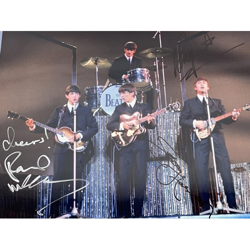 461 - The Beatles - coloured photo, with Ringo Starr, Paul McCartney & George Harrison signatures, 25.3cm ... 