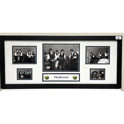 469 - The Beatles 'Live at the Cavern Club' framed photo montage, 81.4cm x 35.5cm