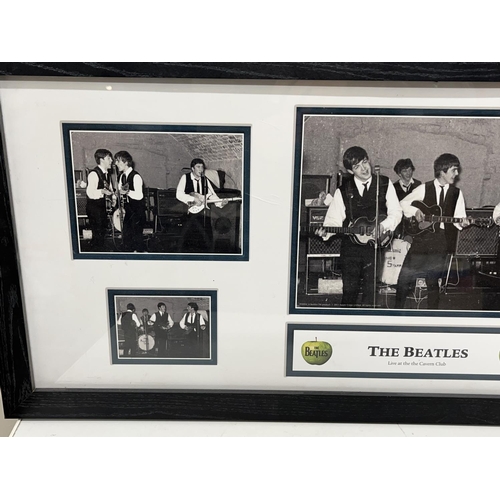 469 - The Beatles 'Live at the Cavern Club' framed photo montage, 81.4cm x 35.5cm