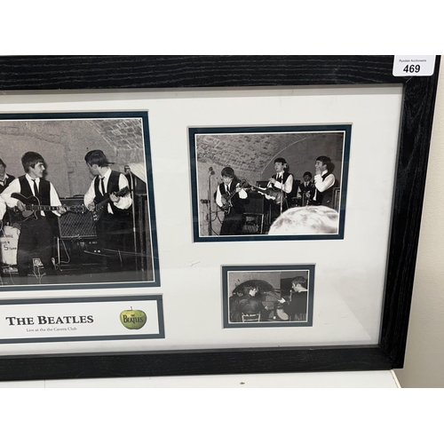 469 - The Beatles 'Live at the Cavern Club' framed photo montage, 81.4cm x 35.5cm