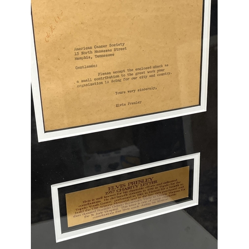 475 - Elvis Presley Charity Letter to the American Cancer Society, December 1957 framed montage, 67.9cm x ... 