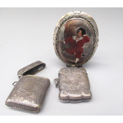 747 - Geo.V hallmarked Sterling silver vesta case by Charles Edwin Turner, Birmingham, 1915, another simil... 