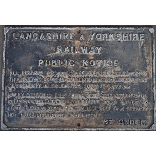 278 - Cast steel railway public notice trespass sign on behalf of Lancashire & Yorkshire Railways, 80.2x54... 