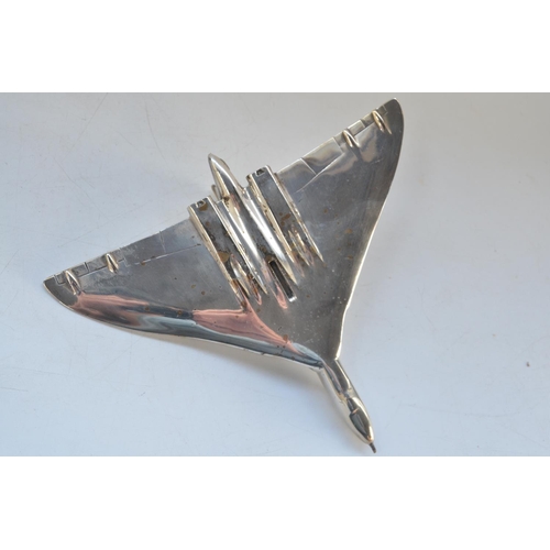 924 - Silver plated solid metal Avro Vulcan model on stylised stand with marble base, no makers marks. Win... 