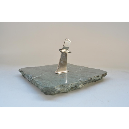 924 - Silver plated solid metal Avro Vulcan model on stylised stand with marble base, no makers marks. Win... 