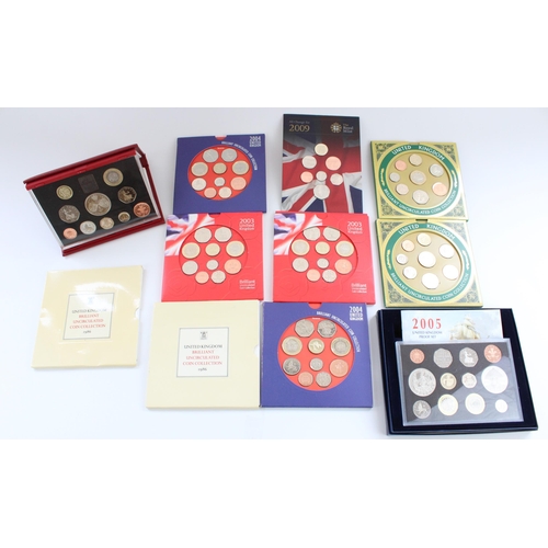 642 - Nine Royal Mint UK BUNC coin collection date sets, a 1997 and 2005 UK proof coin set (11)