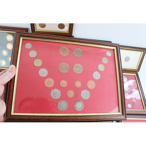 644 - Collection of glazed and framed GB coin sets, Fantasy coins and watch parts (qty)