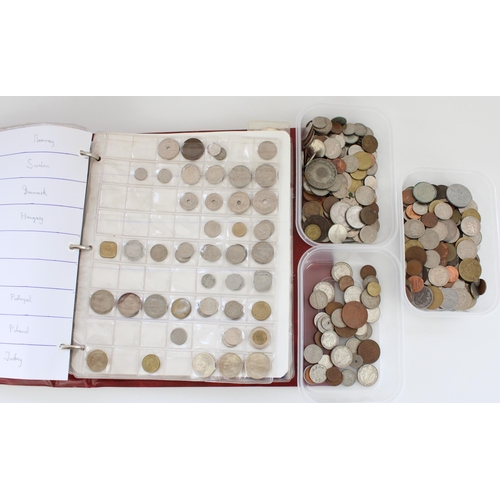 647 - Folder of mixed commonwealth and world coinage and three other tubs of mixed world coinage