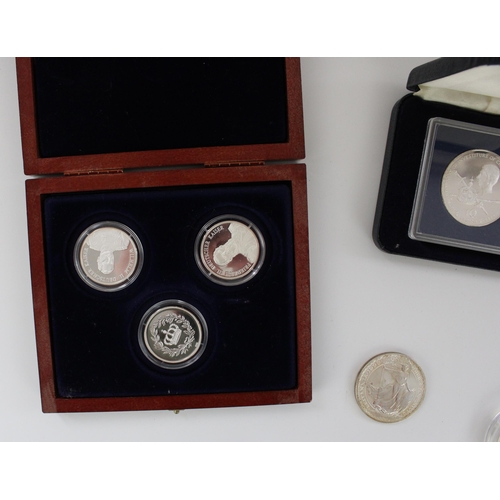 660 - Gode the Three Kaisers silver proof coin set, 1979 Turks and Caicos silver proof 10 crown, 1998 Guer... 