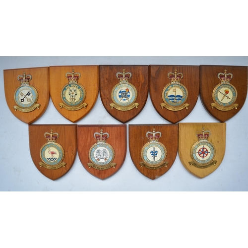 927 - Nine RAF station and unit wall plaques to include Akrotiri, Lossiemouth, Chivenor, Gutersloh, Linton... 