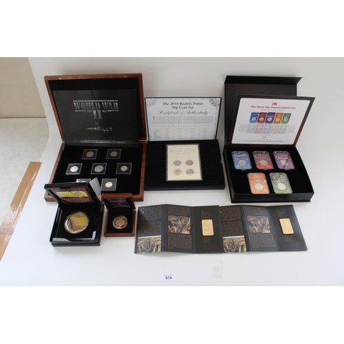 616 - Selection of proof coin sets and individual medallions incl. WWII silver coin collection, 2018 Beatr... 