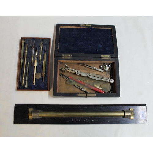 901 - Military brass map rule by WH Harling of London 1916 and a set of compass' and scribes (2)