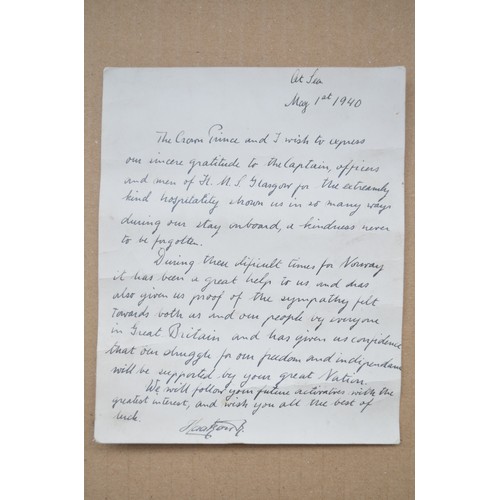 893A - Letter sent from Crown Princess Martha of Norway, wife of Crown Prince Olaf to the Captain, Officers... 