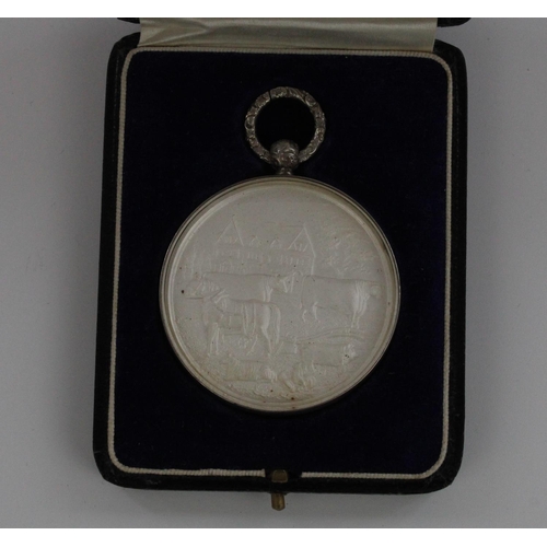 626 - Staffordshire Agricultural Society silver medallion, engraved to reverse - Awarded to Mr. Harry Jone... 