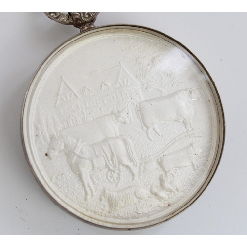 626 - Staffordshire Agricultural Society silver medallion, engraved to reverse - Awarded to Mr. Harry Jone... 