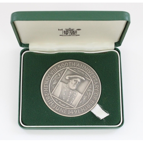 627 - Royal Mint 1991 500th Anniversary of the Birth of King Henry VIII commemorative silver medal.  Origi... 