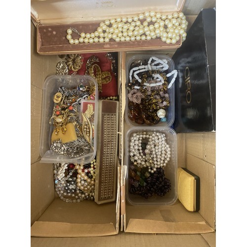 749 - Large collection of costume jewellery including a tigers eye necklace, a rose quartz necklace, synth... 