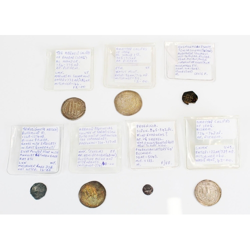 699 - Six Asian coins incl. Alexander Jannaeus 103 - 76BC, Evagoras 345 - 342BC, Walid 705 - 715AD, Tabari... 