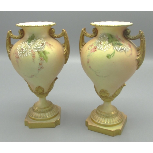 31 - Anthea Turner Collection - Pair of Royal Worcester pedestal vases, gourd-shaped bowl with scrolled h... 