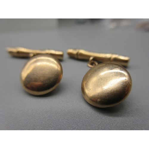 11 - 15ct yellow gold cufflinks, stamped 15 625, with bamboo design backs, 4.0g