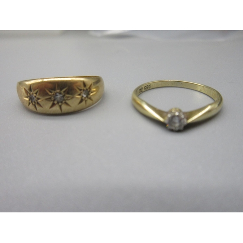 23 - 15ct yellow gold diamond solitaire ring, stamped 585, size L1/2, 1.5g and a 18ct yellow gold diamond... 