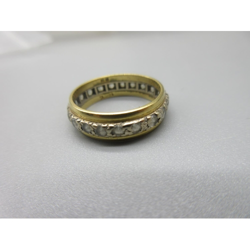 24 - 18ct yellow gold eternity ring set with clear stones, stamped 18, size L, 3.5g