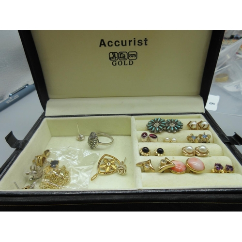47 - Pair of 9ct yellow gold earrings set with cabochon opals (unmatched backs), a pair of 9ct gold earri... 