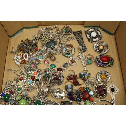 298 - Large collection of mid-late C20th Celtic/Scottish style costume jewellery with inset faux agate sto... 