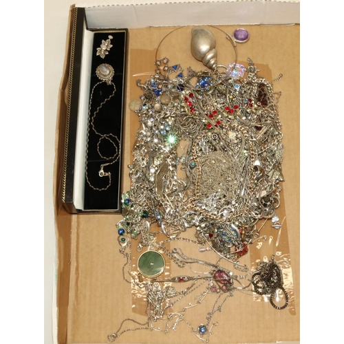 351 - Large collection of silver tone late C20th costume jewellery, predominantly necklaces